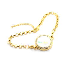 Pulsera colgante flotante preciosa del oro del diseño antiguo 2015, pulseras de cadena cristalinas de la foto del cristal 316l